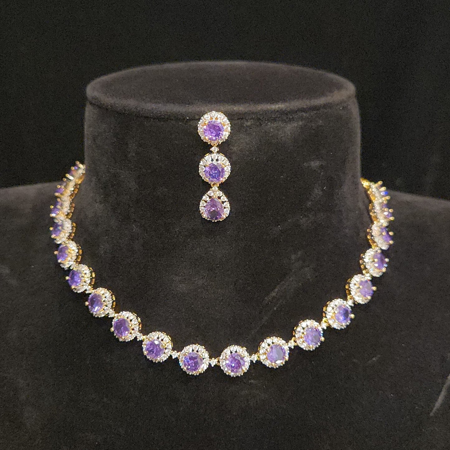 Brilliant Diamond Finish Purple Stone Necklace Set