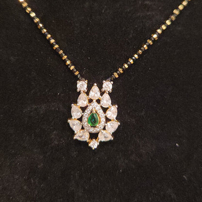 Designer Tear Drop  Black Beads with CZ locket