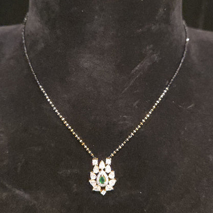 Designer Tear Drop  Black Beads with CZ locket