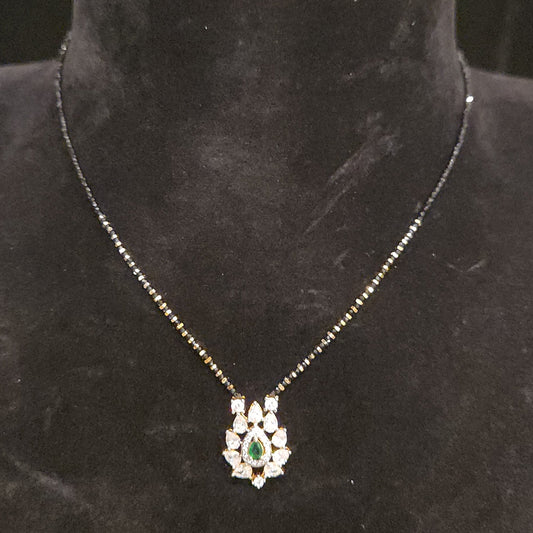 Designer Tear Drop  Black Beads with CZ locket