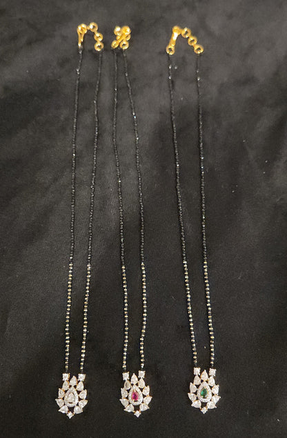 Designer Tear Drop  Black Beads with CZ locket