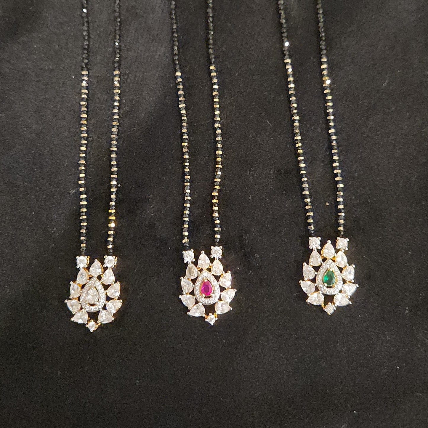 Designer Tear Drop  Black Beads with CZ locket