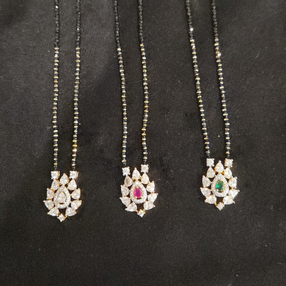 Designer Tear Drop  Black Beads with CZ locket