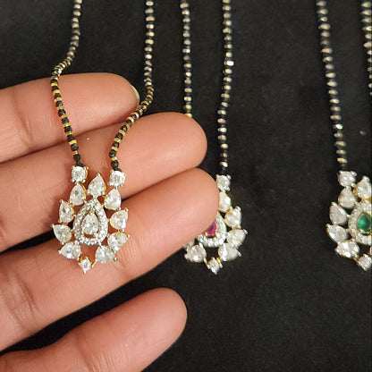 Designer Tear Drop  Black Beads with CZ locket