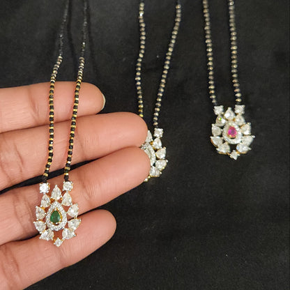 Designer Tear Drop  Black Beads with CZ locket