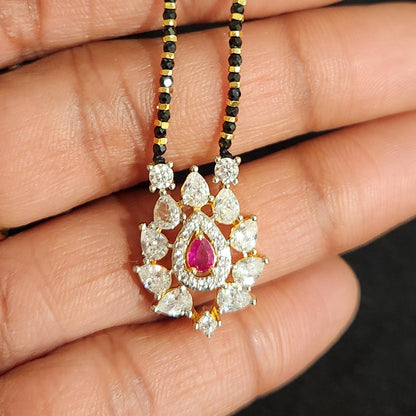 Designer Tear Drop  Black Beads with CZ locket