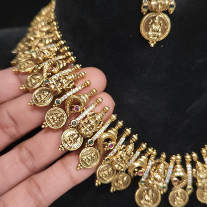 Regal Peacock Bottu Antique Necklace Set