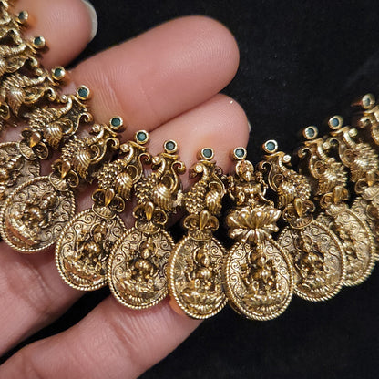 Divine Peacock Lakshmi Oval Bottu Necklace Set