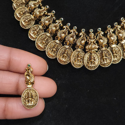Divine Peacock Lakshmi Oval Bottu Necklace Set