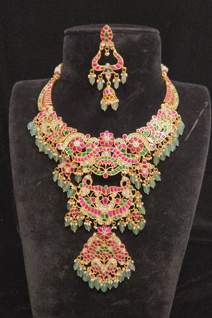 Versatile 3-in-1 Jadau Kundan Detachable Pendant Necklace Set