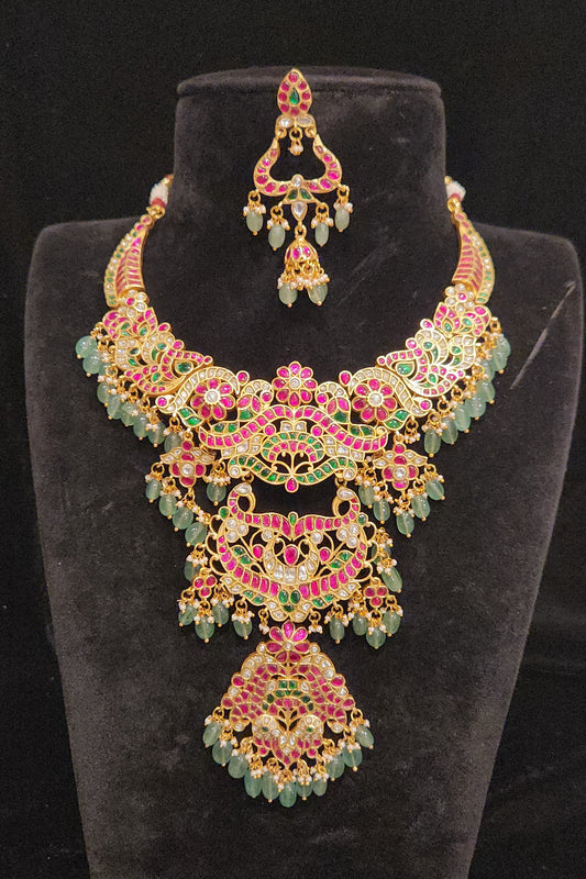 Versatile 3-in-1 Jadau Kundan Detachable Pendant Necklace Set