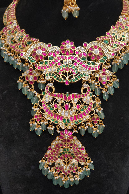 Versatile 3-in-1 Jadau Kundan Detachable Pendant Necklace Set