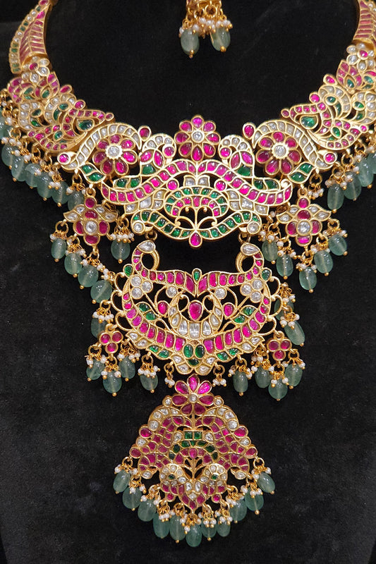 Versatile 3-in-1 Jadau Kundan Detachable Pendant Necklace Set