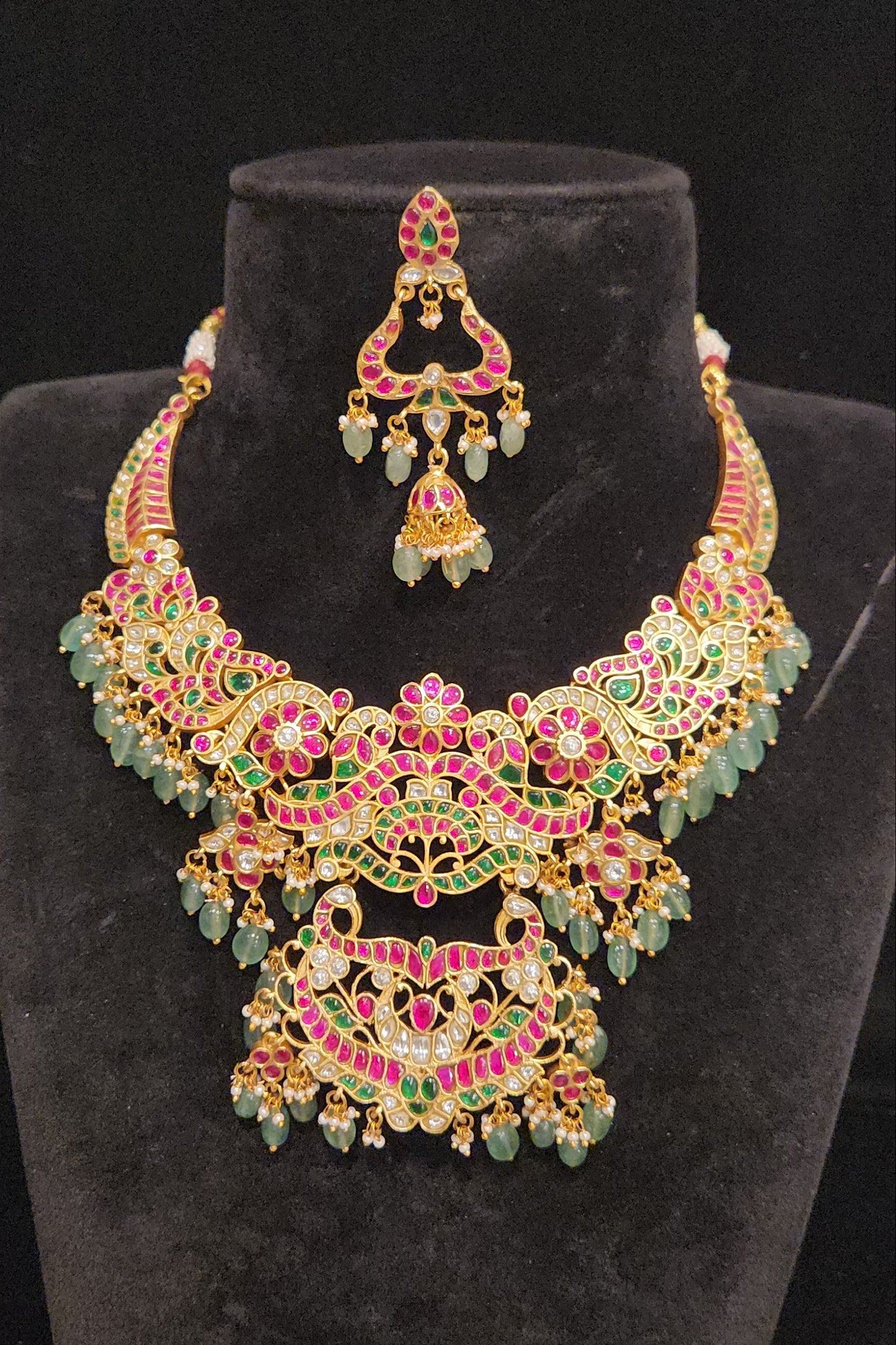 Versatile 3-in-1 Jadau Kundan Detachable Pendant Necklace Set