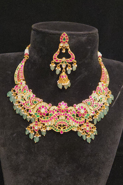 Versatile 3-in-1 Jadau Kundan Detachable Pendant Necklace Set