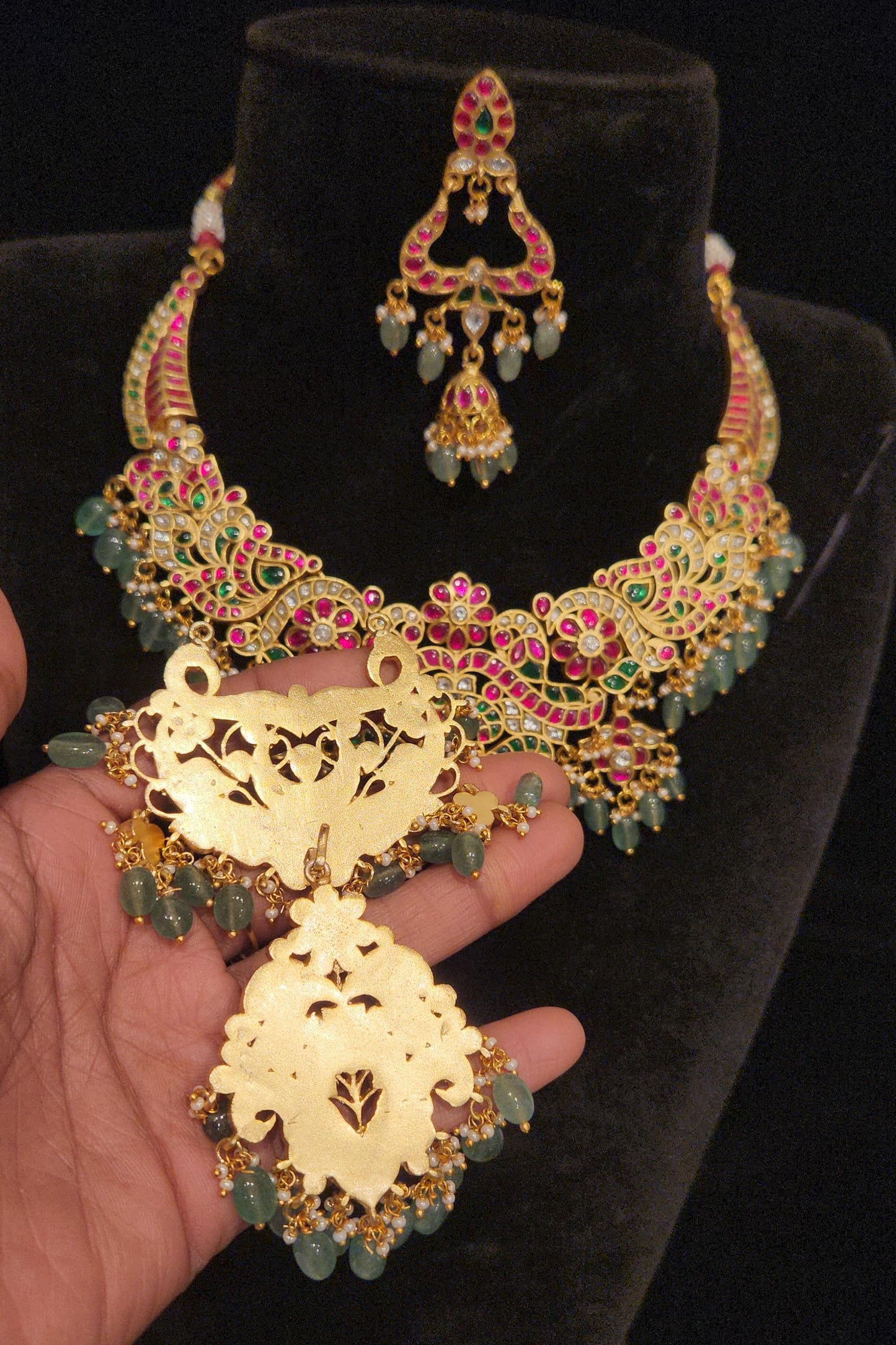 Versatile 3-in-1 Jadau Kundan Detachable Pendant Necklace Set