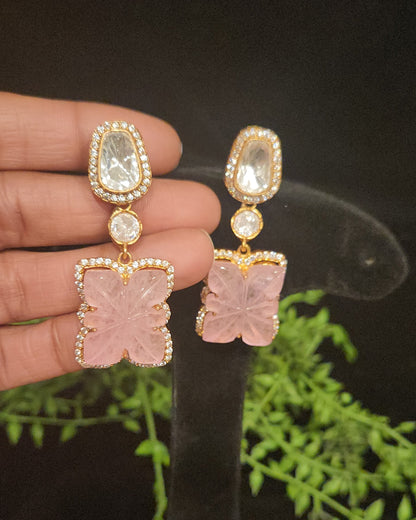 Exquisite Floral Carved Double Eight Stone Earrings