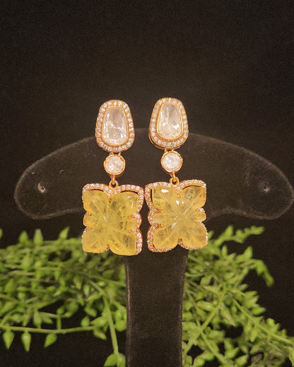Exquisite Floral Carved Double Eight Stone Earrings