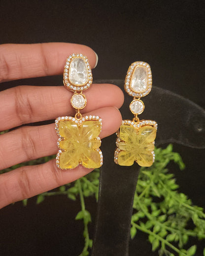 Exquisite Floral Carved Double Eight Stone Earrings