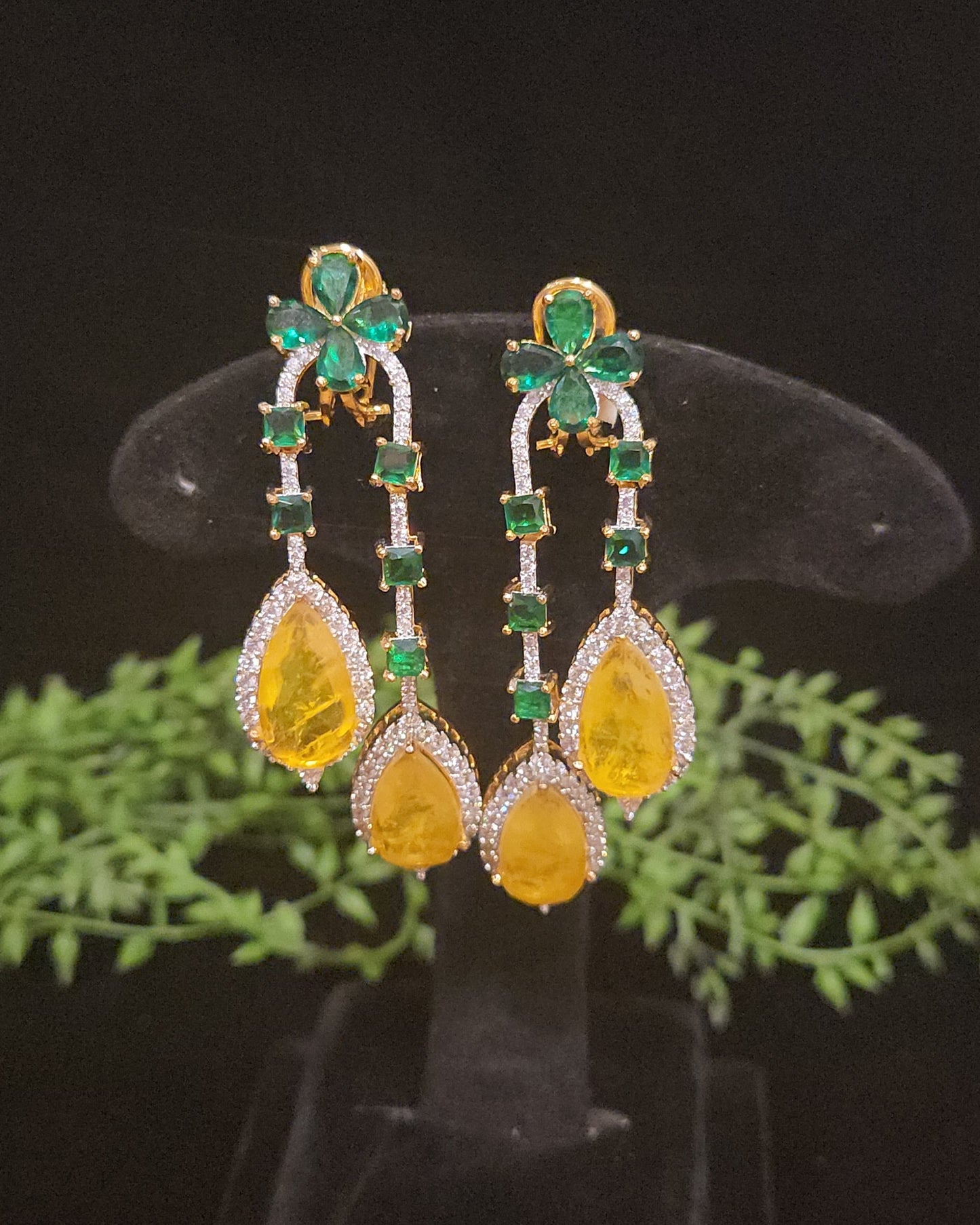 Elegant Floral Double Eight Stone Drop Earrings