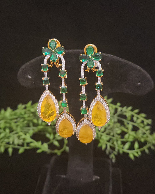 Elegant Floral Double Eight Stone Drop Earrings