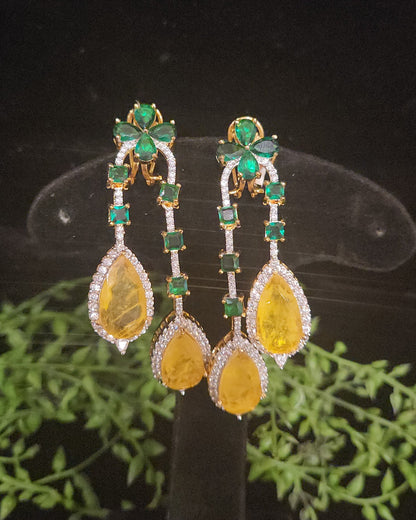 Elegant Floral Double Eight Stone Drop Earrings