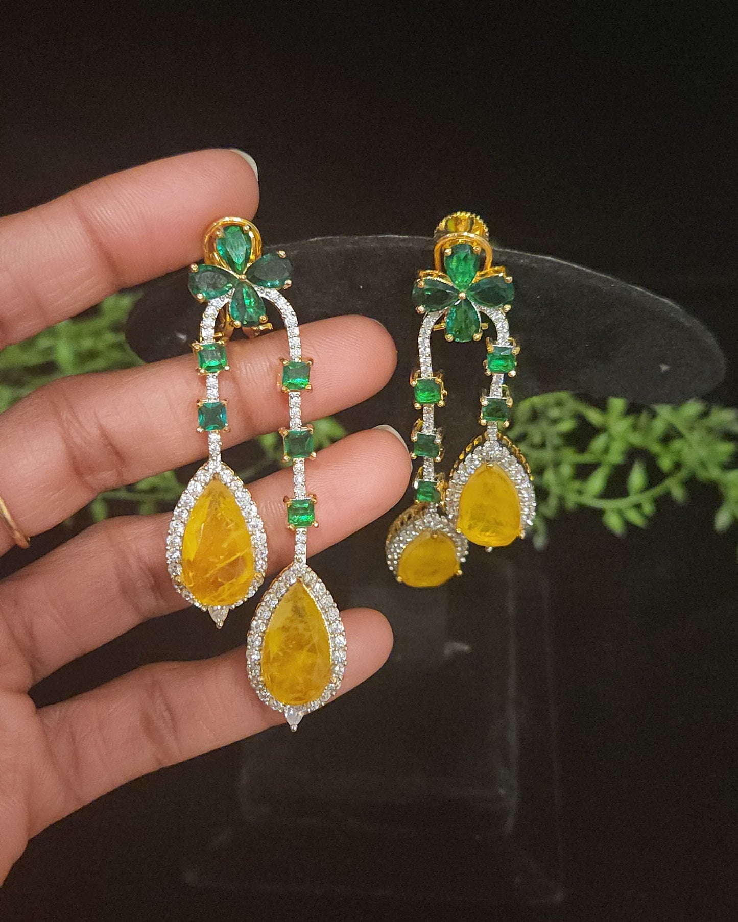 Elegant Floral Double Eight Stone Drop Earrings