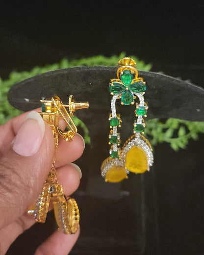 Elegant Floral Double Eight Stone Drop Earrings