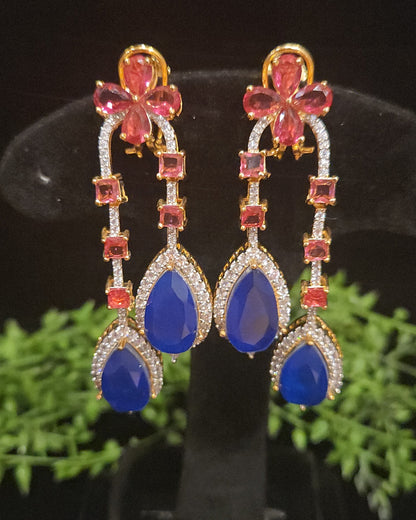 Elegant Floral Double Eight Stone Drop Earrings