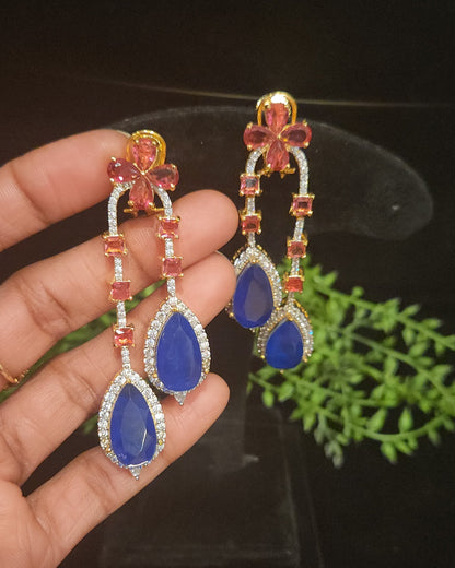 Elegant Floral Double Eight Stone Drop Earrings