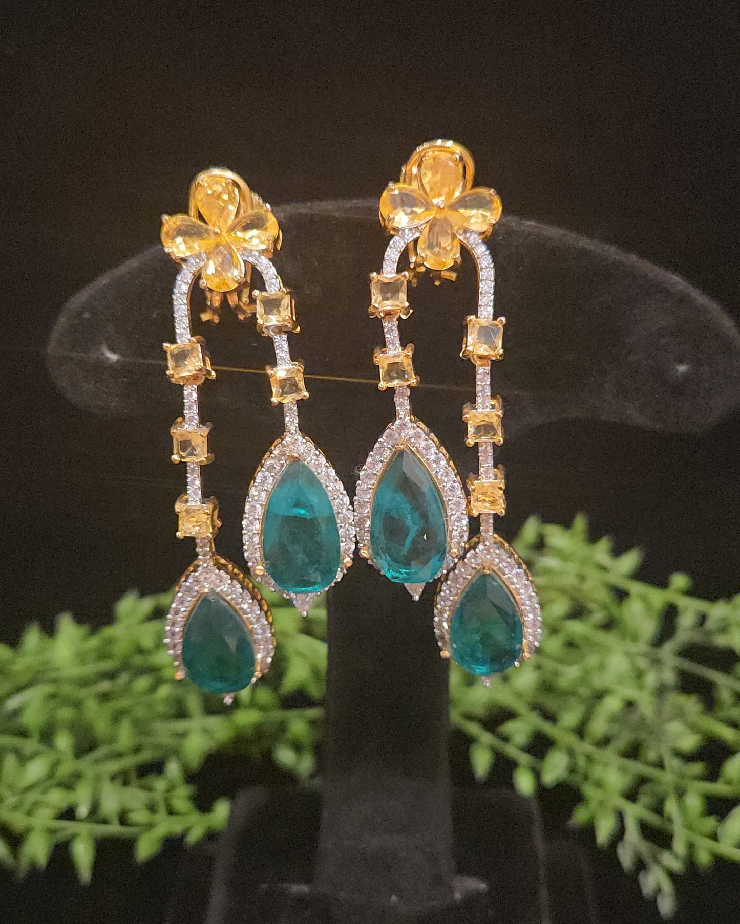 Elegant Floral Double Eight Stone Drop Earrings