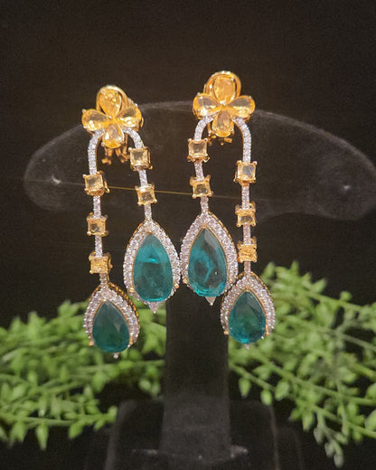 Elegant Floral Double Eight Stone Drop Earrings