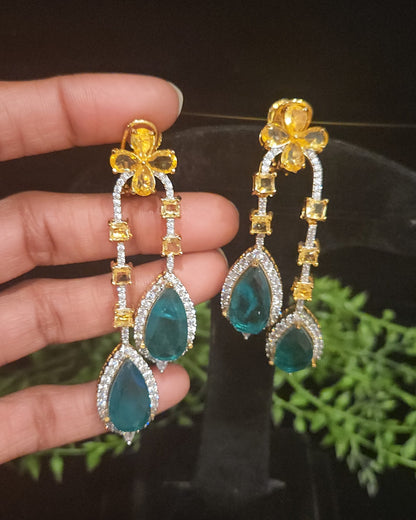 Elegant Floral Double Eight Stone Drop Earrings