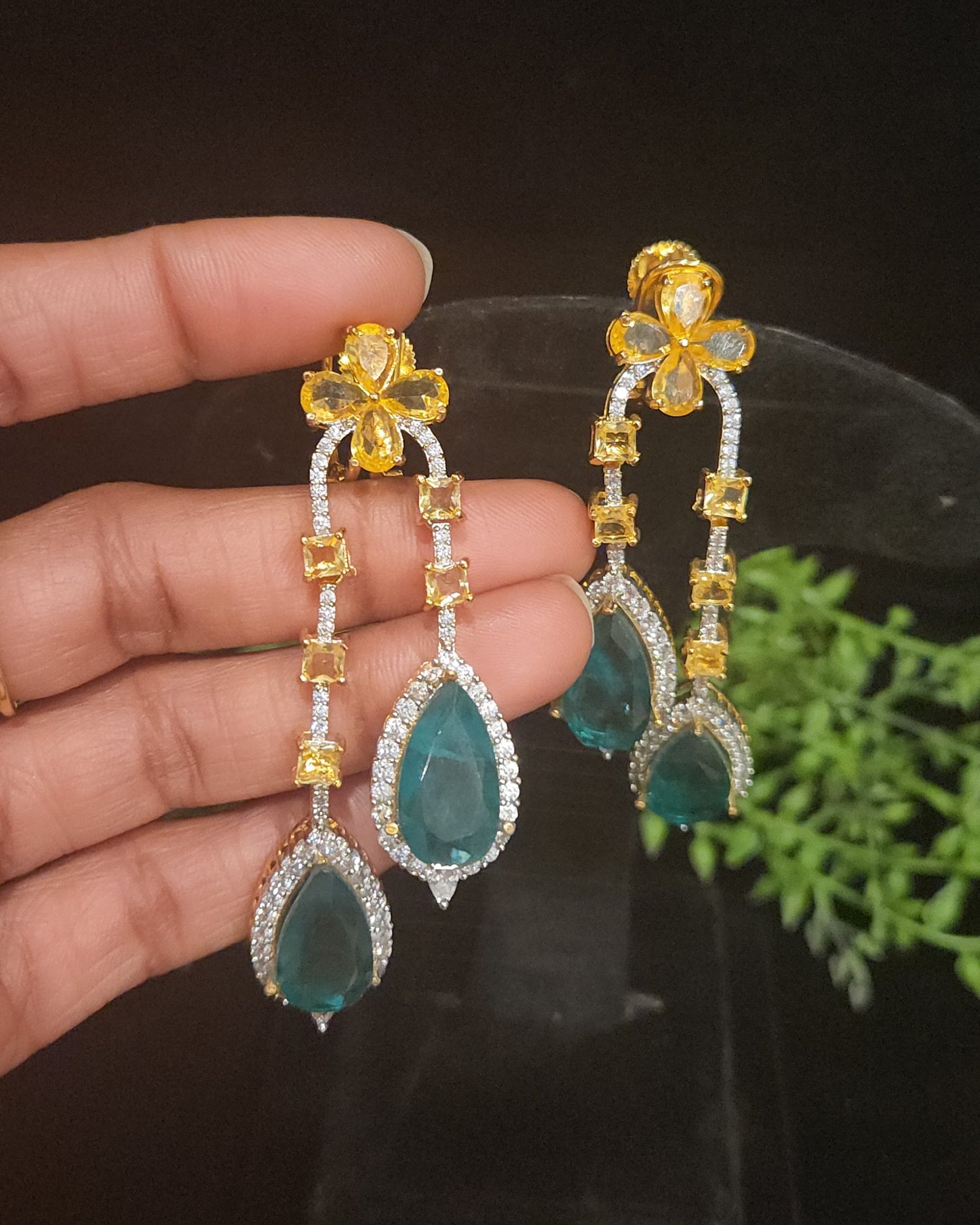 Elegant Floral Double Eight Stone Drop Earrings