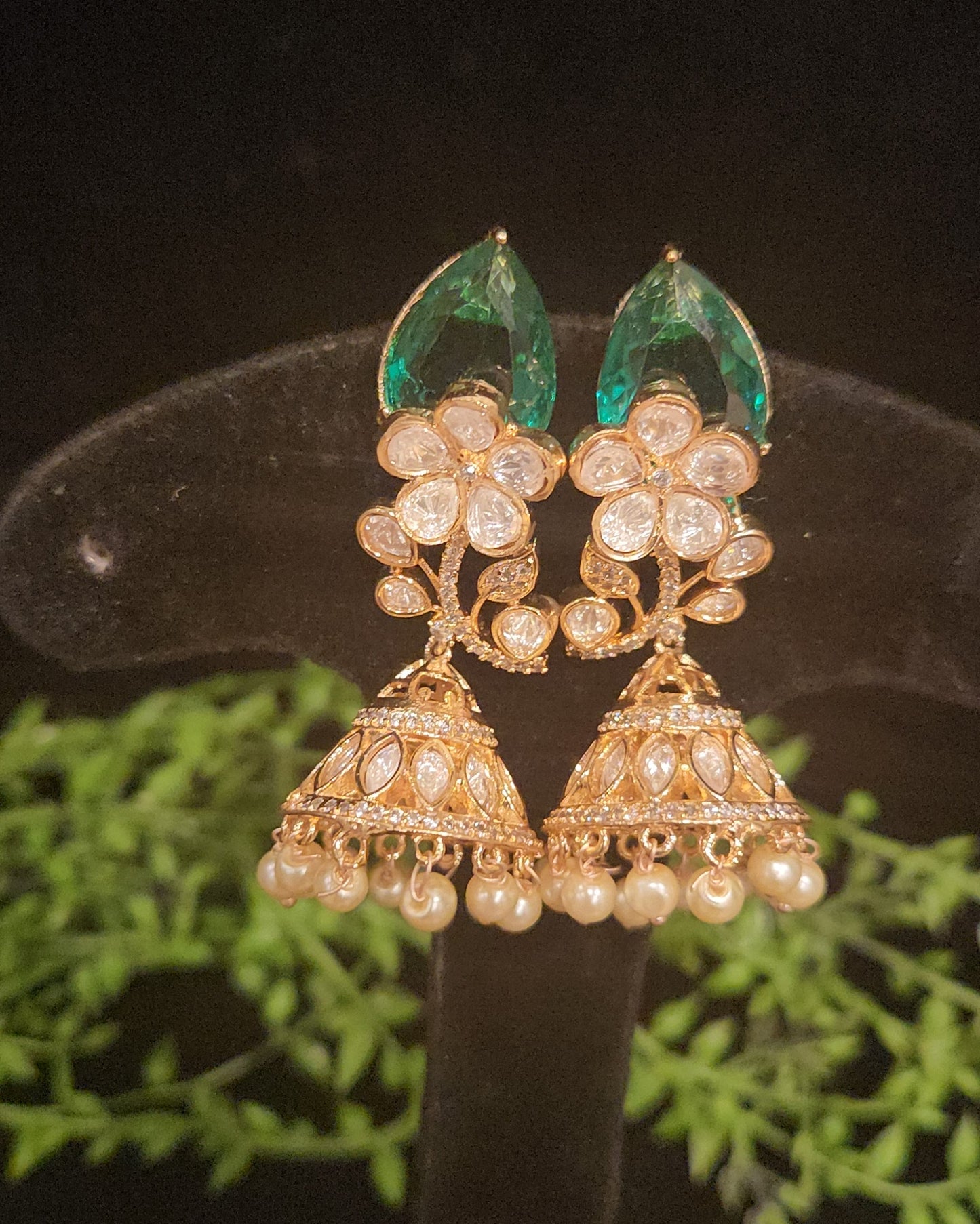 Sparkling Polki Double Eight Stone and Mossanite Jhumkas
