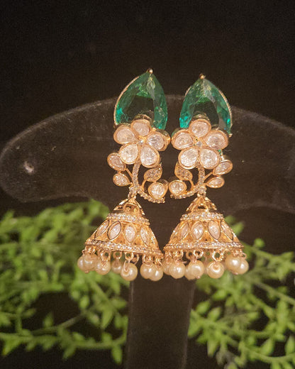 Sparkling Polki Double Eight Stone and Mossanite Jhumkas