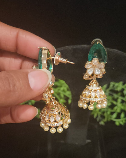 Sparkling Polki Double Eight Stone and Mossanite Jhumkas