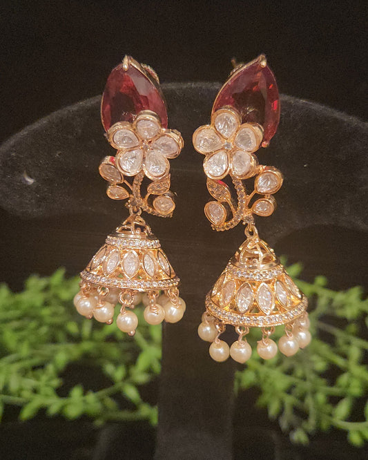 Sparkling Polki Double Eight Stone and Mossanite Jhumkas