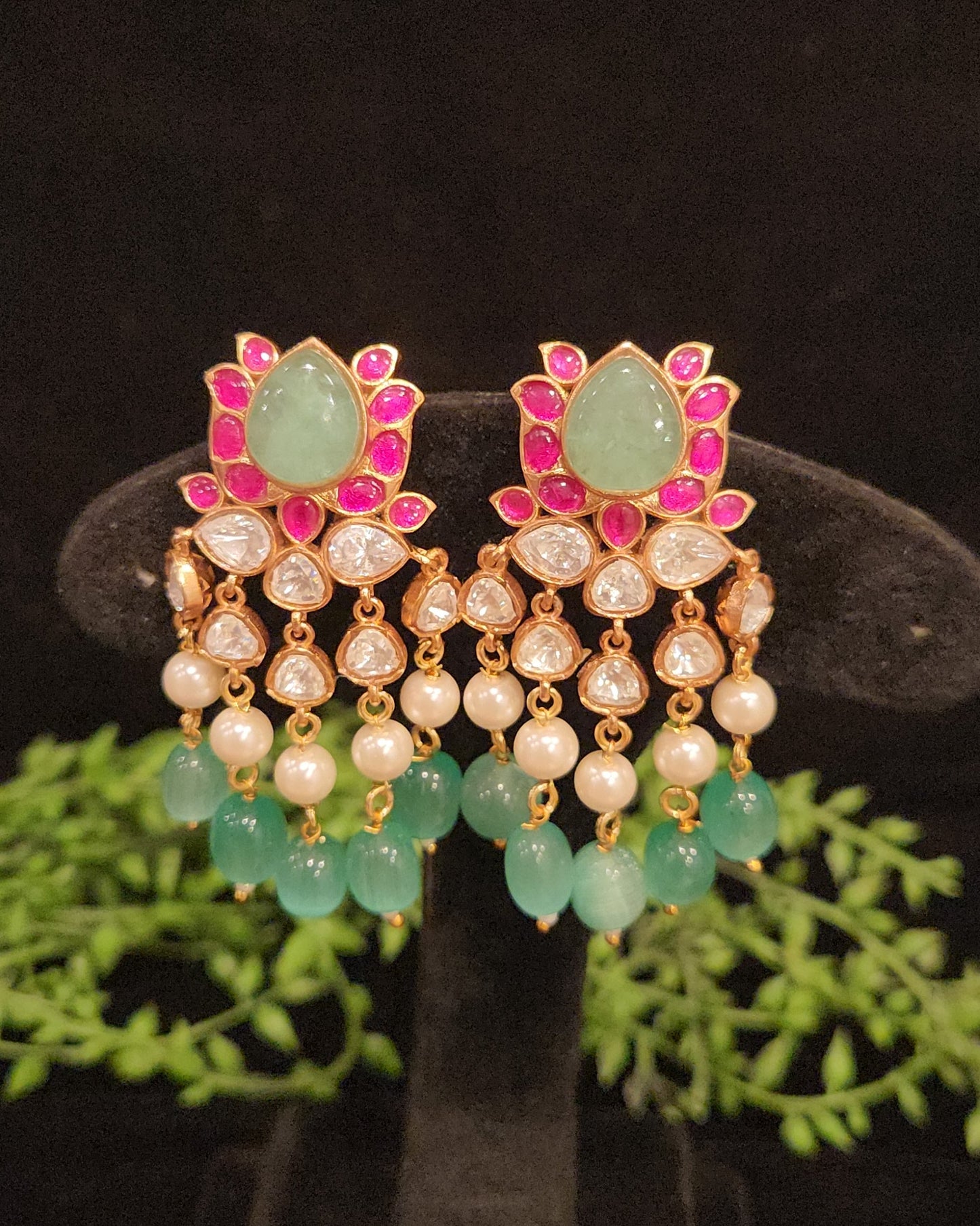 Delicate Floral Dangler Pearl and Bead Earrings