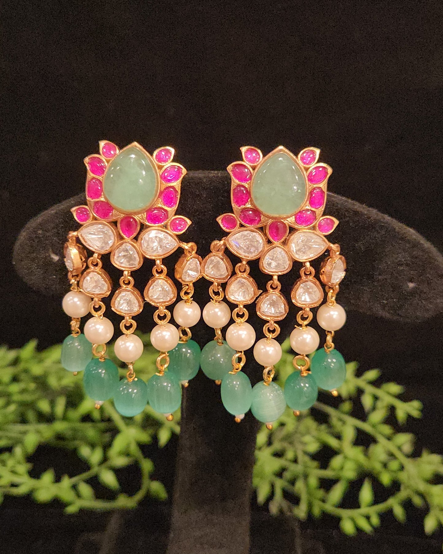 Delicate Floral Dangler Pearl and Bead Earrings