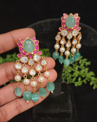 Delicate Floral Dangler Pearl and Bead Earrings