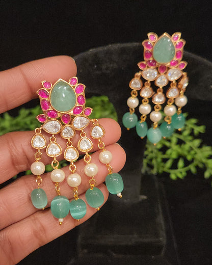 Delicate Floral Dangler Pearl and Bead Earrings