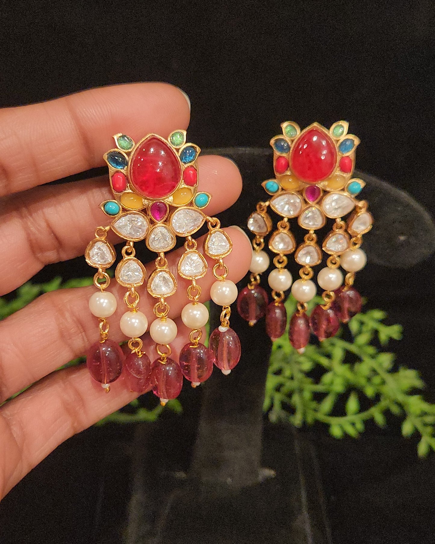 Delicate Floral Dangler Pearl and Bead Earrings