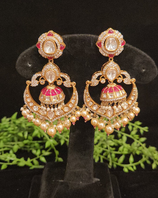 Grand Kundan Chandbali Jhumka with Mossanite stones