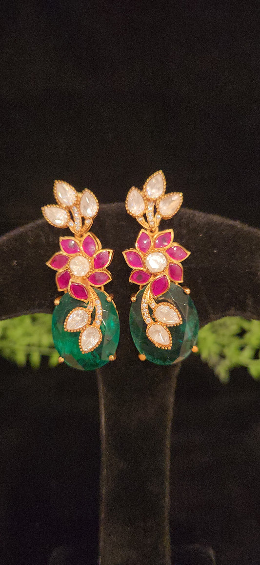 Intricate Floral Kundan and Mossanite Studs