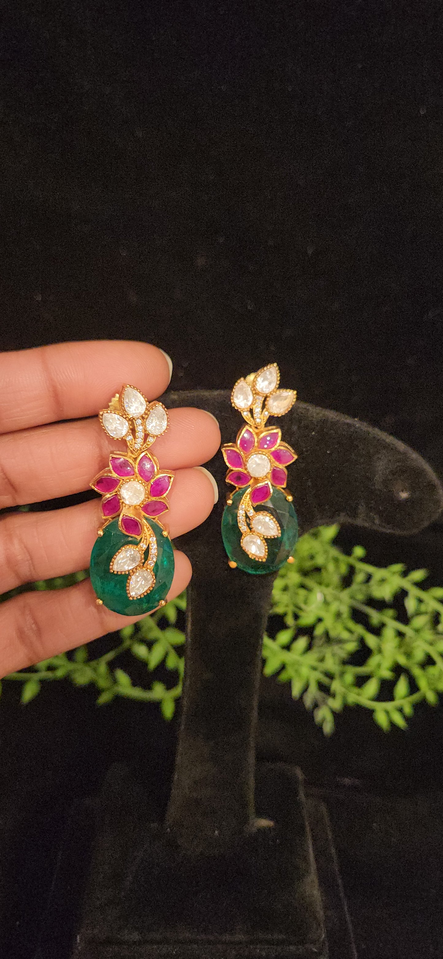 Intricate Floral Kundan and Mossanite Studs