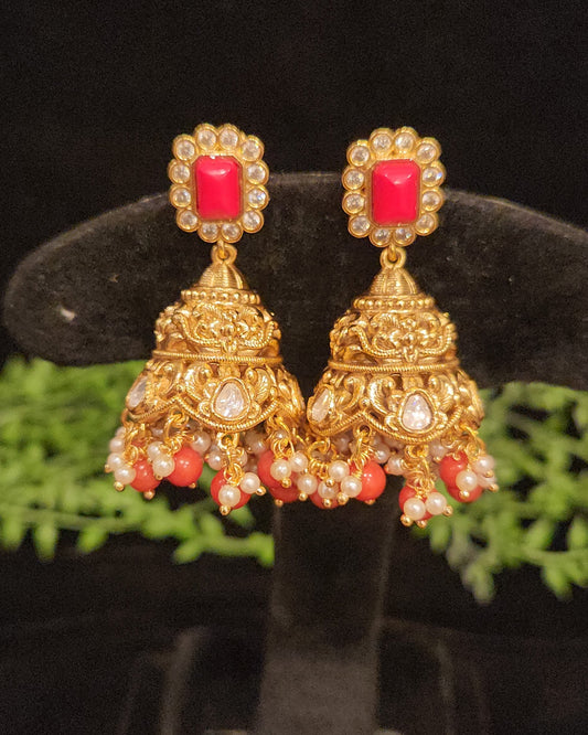 Vibrant Coral Jhumkas