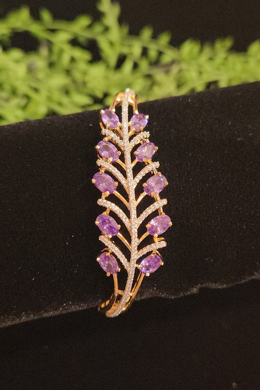 Elegant Feather CZ Violet Stone Bracelet