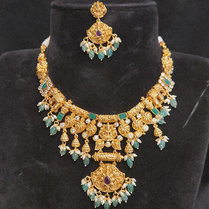 Divine Lakshmi Devi Leaf Motif Necklace Set