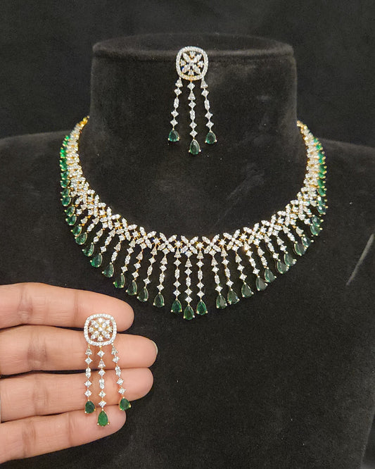 Designer White & Green Stone Statement Necklace Set